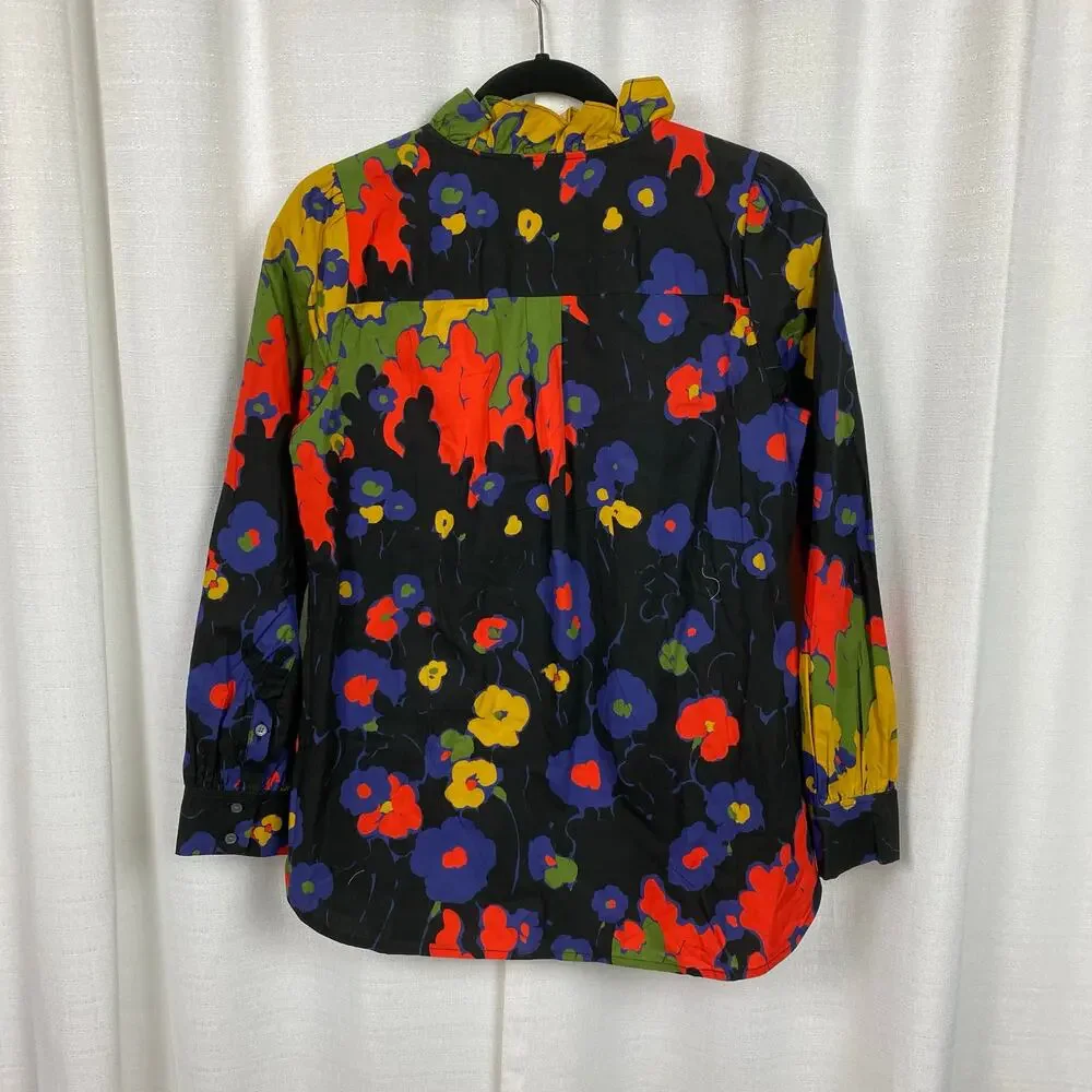 J.Crew Collection Cotton Ratti Melting Floral Ruffle Front Blouse Sz.S NWT